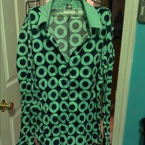 New York & Company Mint and Black Patterned Blouse